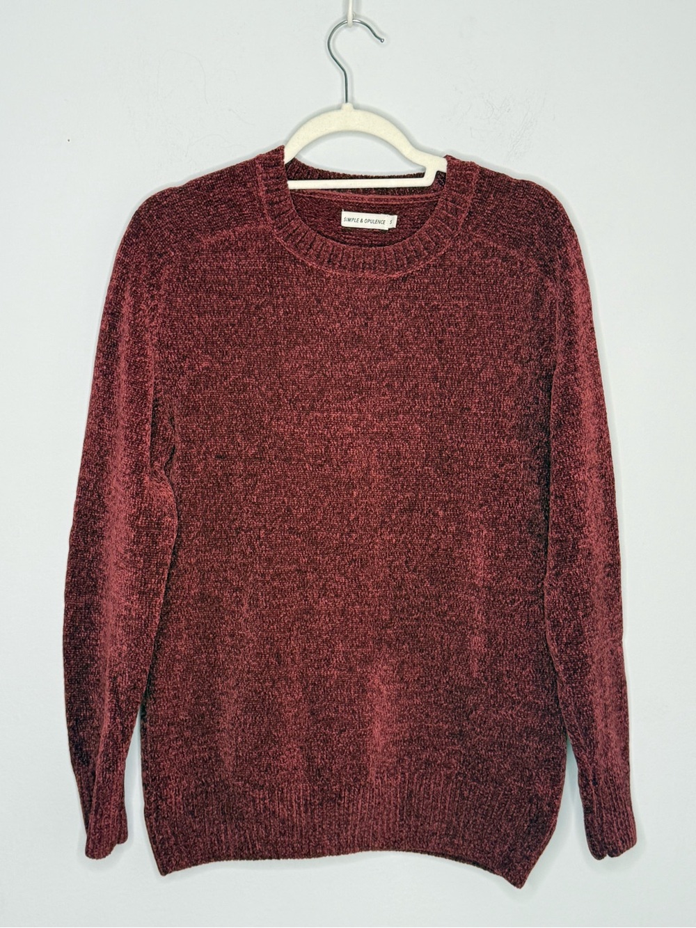 Simple and Opulence Burgundy Crewneck Chenille Sweater Size S Boho Maximalist